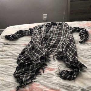 Plaid Flannel Shawl w/ Sleeves